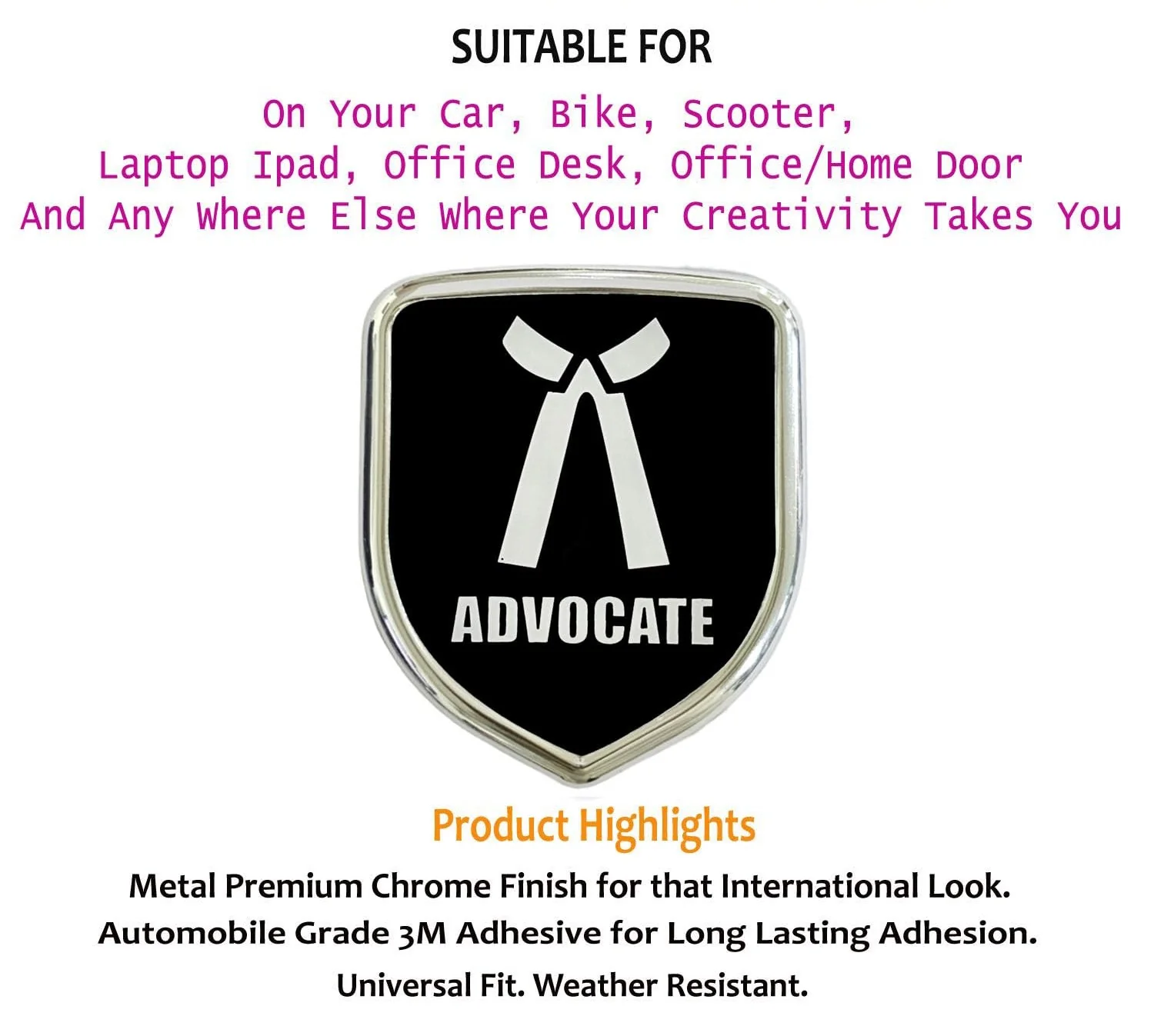 3D Metal Chrome Sticker Emblem Badge Logo | Durable & Stylish Automotive Decoration | for Cars & Bikes (Advocate Black) - Image 2